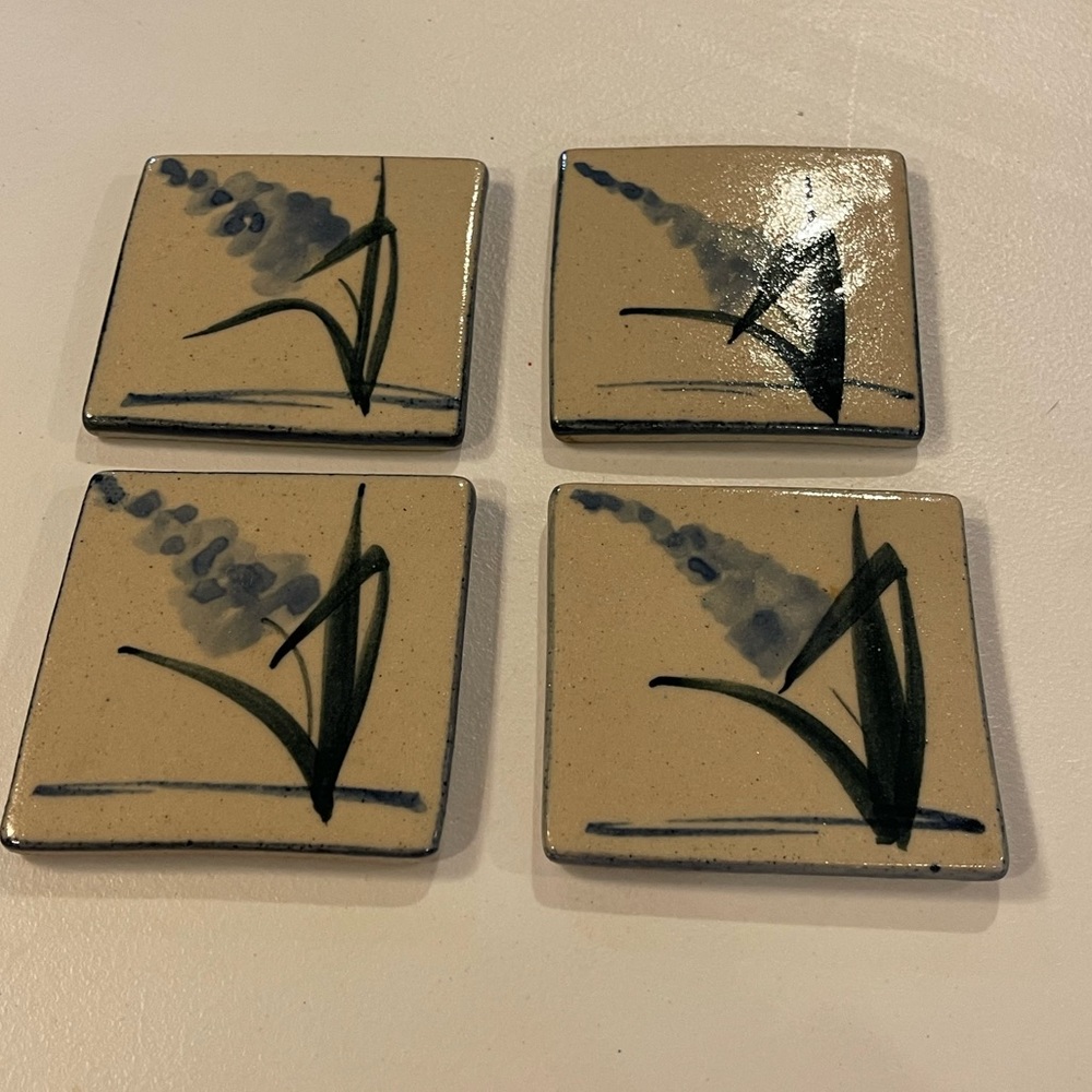 4 LABAIRE POTTERY Vintage Handcrafted Rare Stoneware COASTERS Label Norcross GA